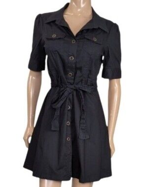 Vintage Smart Set Black Shirt Dress Womens Junior Size 11 Belted Short Sleeve